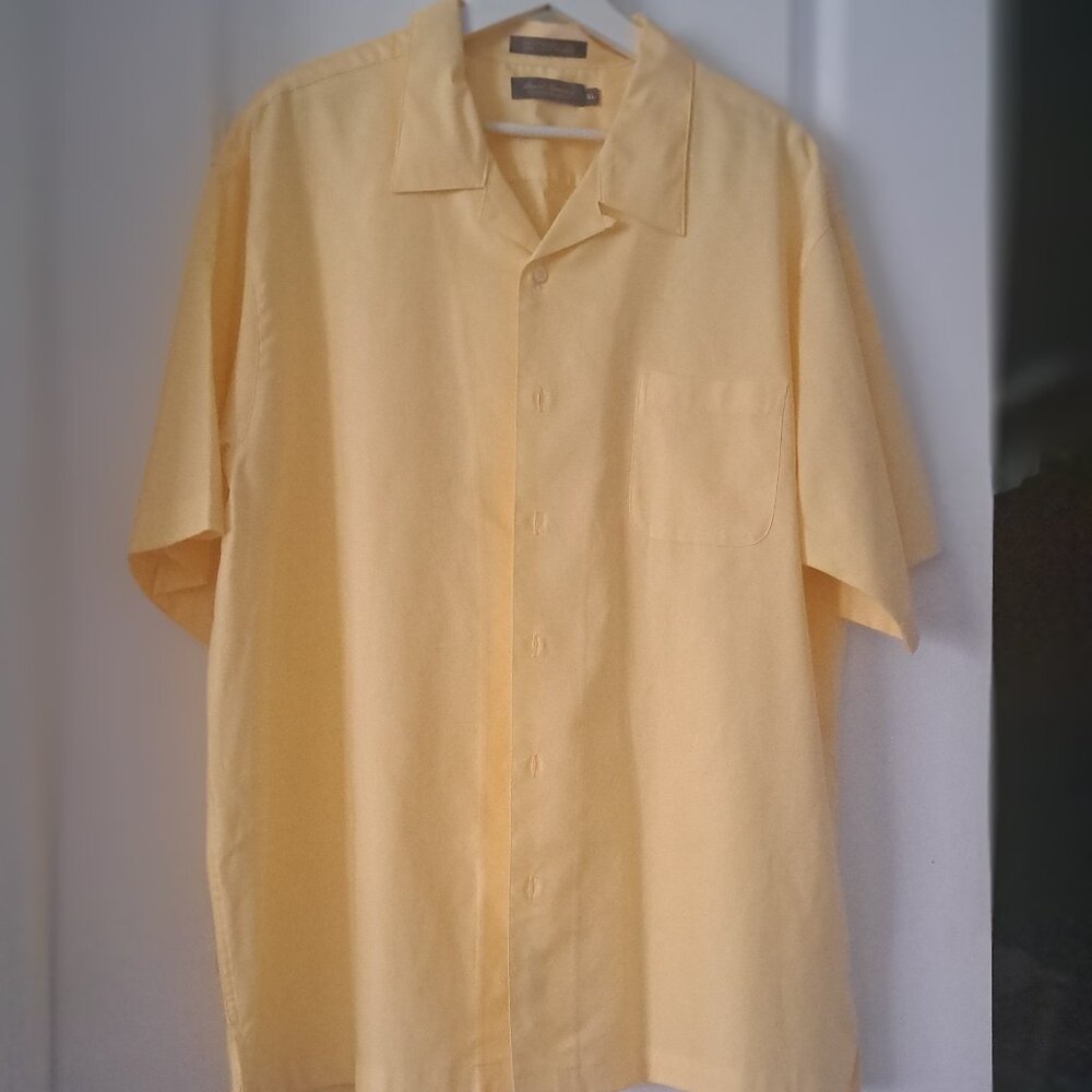 DANIEL CREMIEUX Shirt Short-Sleeve Button Front Collared Casual Yellow Mens XL
